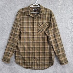 Alaskan Hardgear Shirt Men's Medium Olive Green Plaid Flannel Button Up Slim Fit